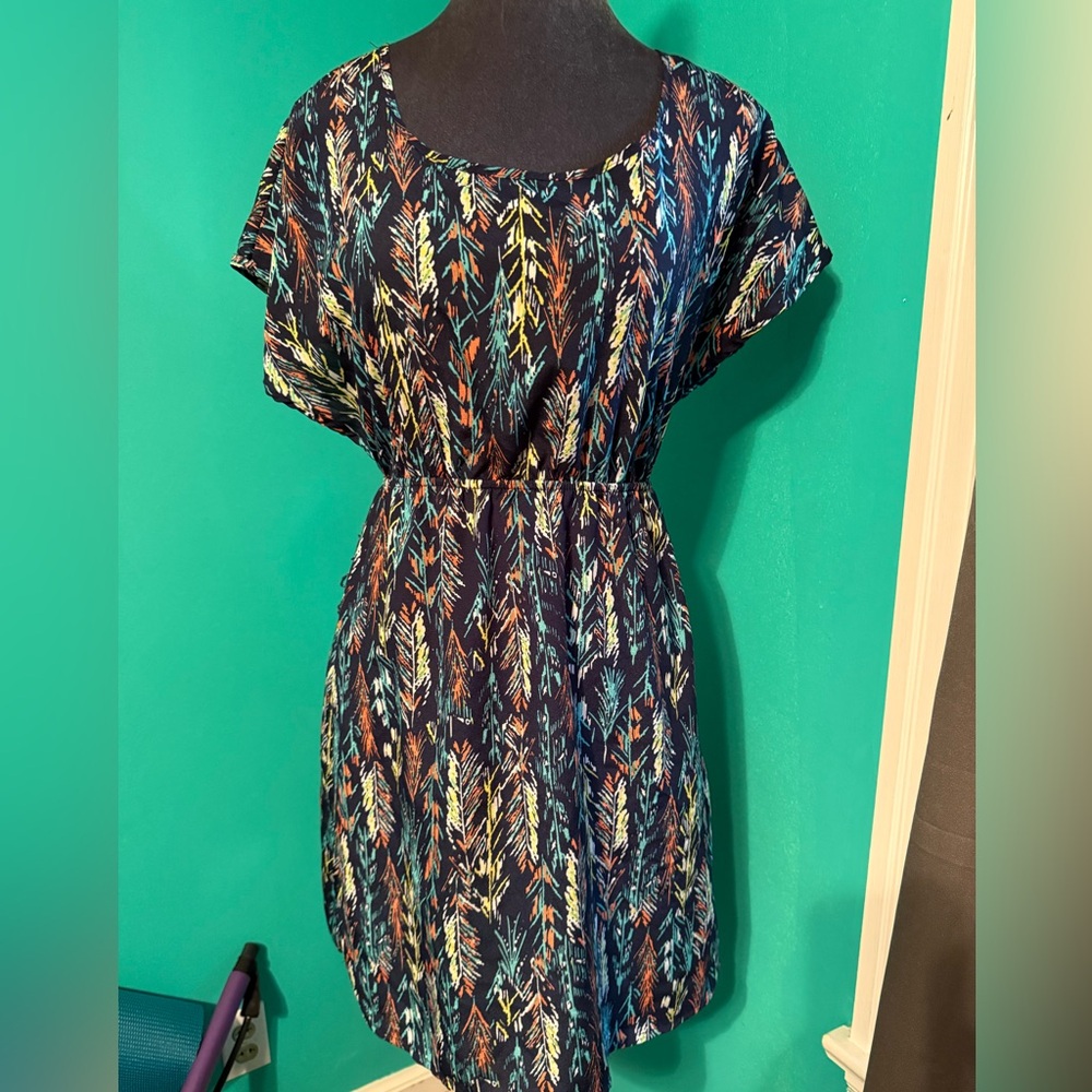 Kiwi Blue and Brown Sundress with Dolman Sleeves and Scoop Neck